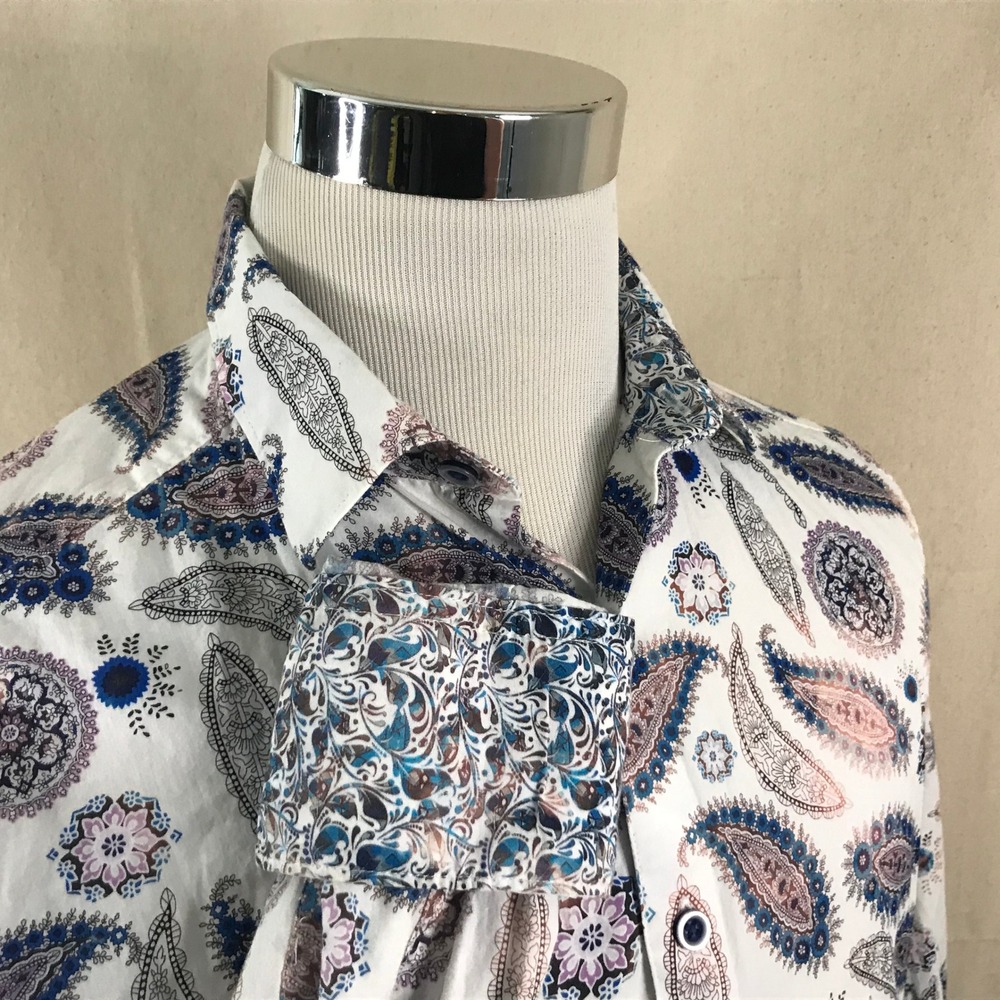 Robert Graham Medium Classic Fit Flip Cuff Shirt White Paisley Cotton Mens